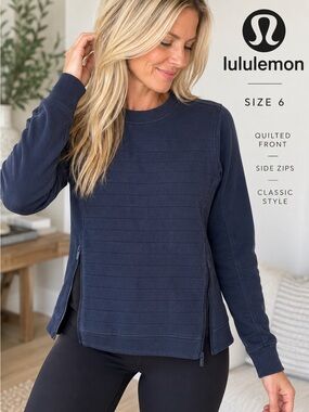 Lululemon Navy Quilted Front Pullover Sweatshirt Side Zips Size 6